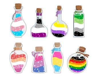 Pride Flag Potion Bottle Stickers and Pins| Multiple Styles