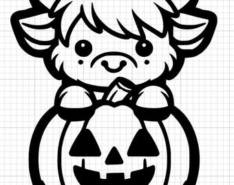Halloween Highland Cow Vinyl decal windows, cars, laptops, mugs, cups & walls | Multiple patterns