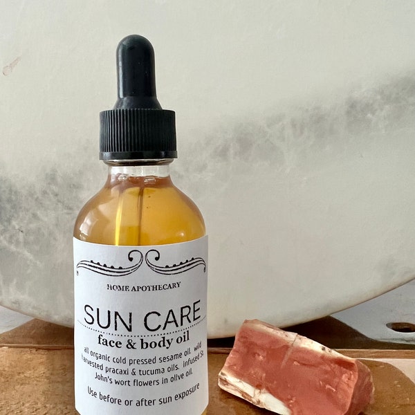 Sun care skin oil organic natural body moisturizer massage protection crystal infused carnelian vegan natural skincare