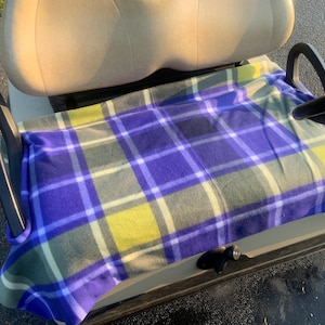 Golf Cart Seat Blanket Cover Reversible to Olive Green,Purple & Yellow Plaid,Fits Easy Go and Club Car,Golf,Gift,Assembled  in USA