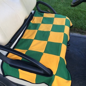 Golf Cart Seat Cover, Blanket,Reversible to Black Green and Gold,Goldenrod,Fits Easy Go & Club Car,BIRTHDAY Christmas gift Golfer's gift