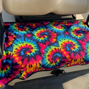 Golf Cart Seat Cover Blanket Reversible to Colorful Tie Dye,Blue,Green,Black,Pink,Yellow,Mom Gift,Girl Friend,  Bright & Cheery