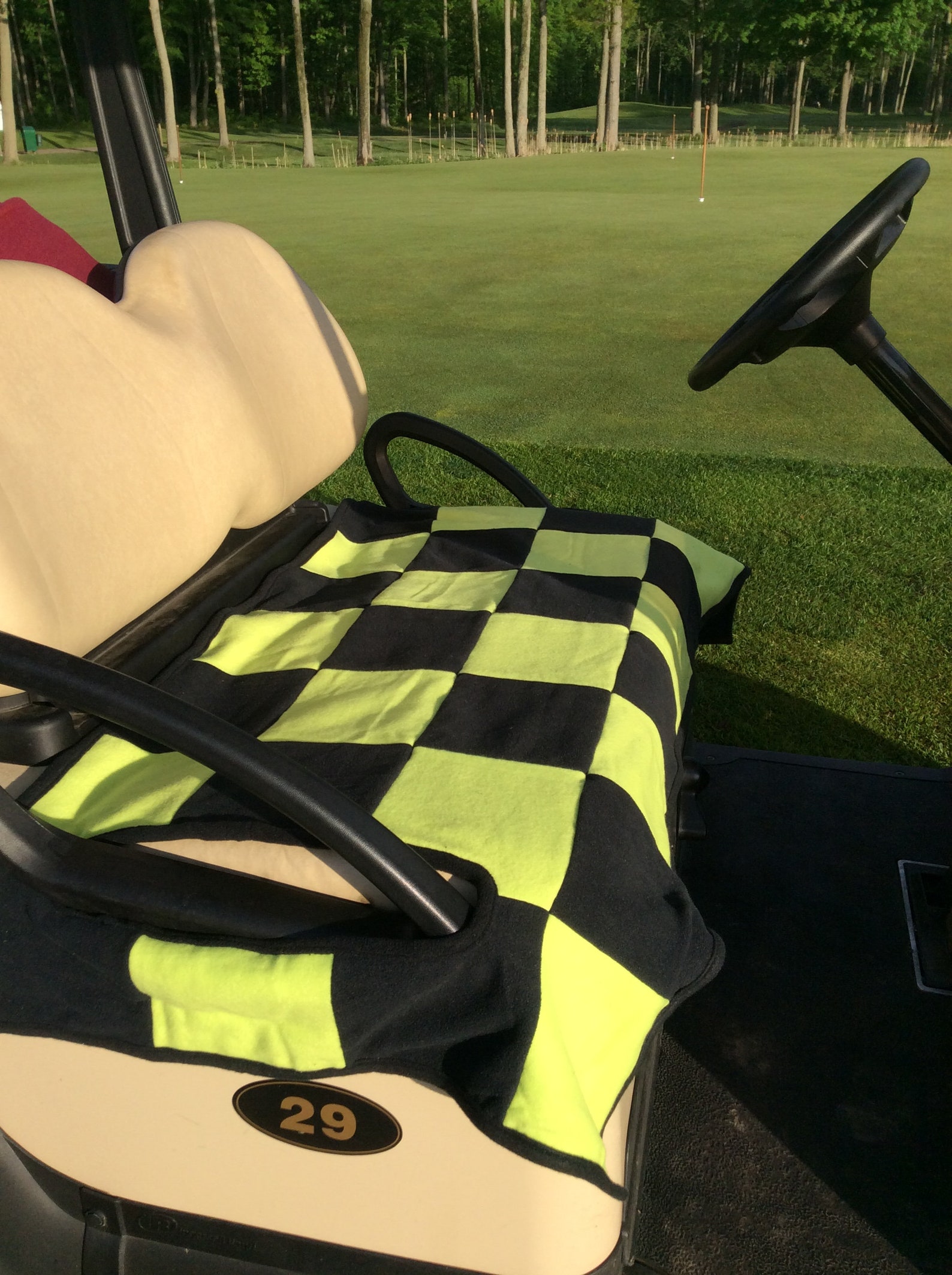 Golf Cart Seat Blanket Cover Reversible to Black,patchwork,chartreuse