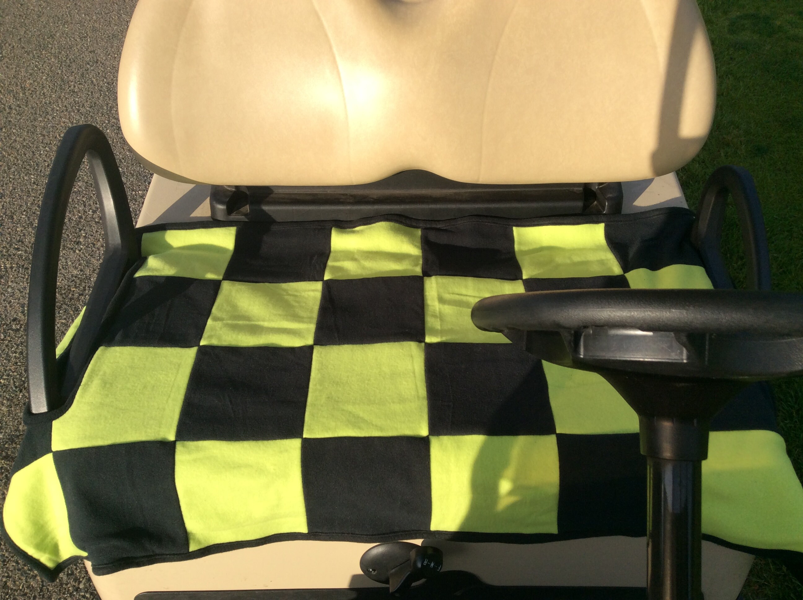 Golf Cart Seat Blanket Cover Reversible to Black,patchwork,chartreuse