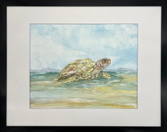 Turtle-On The Shore Original Watercolor Painting