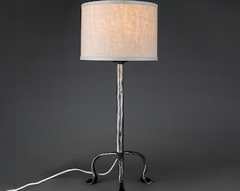 Hand-Forged Wrought Iron Lamp: Santa Fe Style with Linen Shade