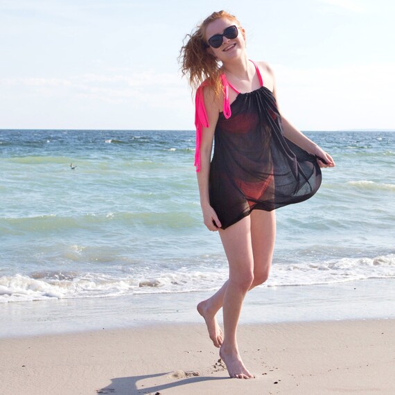 Items similar to Short Black Mesh Swim Cover up Convertible dress on Etsy