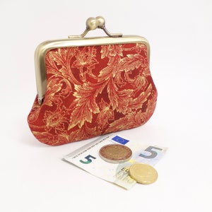 Porte-monnaie à fermoir double, 2 sections pour cartes et monnaie, feuilles d'acanthe rouge et or