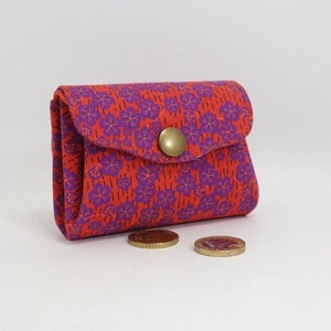 Dames portemonnee met 3 vakken, Japanse sakura paarse, rode en oranje vlammenprint, kleine portemonnee van versterkte stof