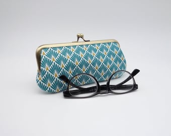 Teal blue Kisslock eyeglasses case - frame storage for pens, sewing kit, makeup, tampons, etc.