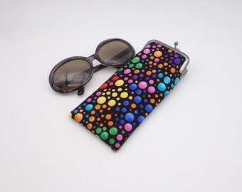 Kiss lock reading glasses case, frame sunglasses case, black, multicoloured bubbles