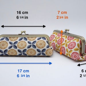 Kisslock pencil case Blue, green and golden scallops Closure through long metal frame for easy acces to contents image 8