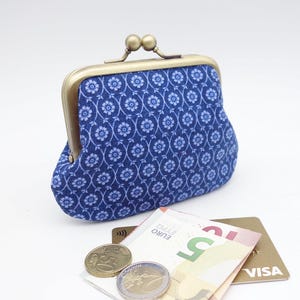 Porte-monnaie bleu à fermoir double, porte-monnaie en tissu pour femme 2 sections pour cartes et monnaie, porte-monnaie fait en France