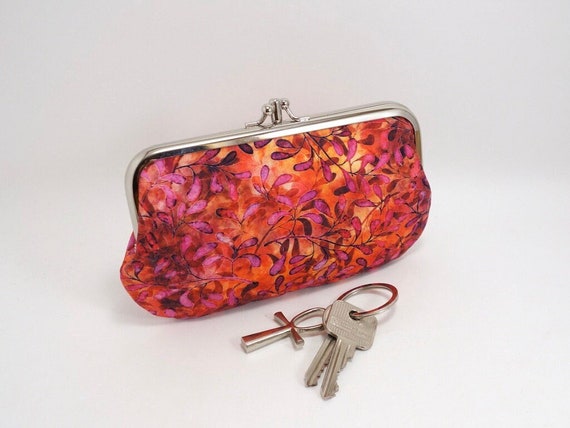 Kisslock Wallet Large Change Purse for Women Orange and Pink Fabric 2 Sections 3 Pockets Etsy