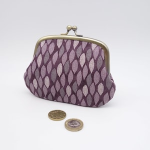 Porta-moedas com fecho duplo, tecido malva e roxo, 2 ou 3 compartimentos e bolso para cartões bancários