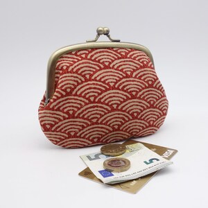 Japanse stoffen portemonnee - Rood en beige seigaiha-patroon, gestileerde golven - 2 of 3 vakken en 1 of 2 kleine zakjes, afhankelijk van de optie