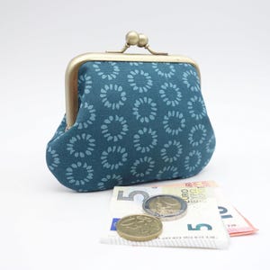 Porte-monnaie bleu canard pour femme, porte-monnaie à fermoir métallique retro, 2 sections pour cartes et espèces