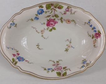 Castleton China Sunnyvale Floral Gold Rim 11" Oval Serving Bowl Vintage USA