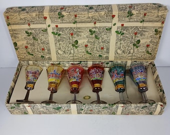 Vintage DECOR Italian Souvenir Glasses Set of 6 Rome Landmarks Gold Trim Box