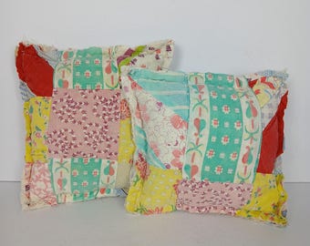 Handmade Patchwork Quilt Pillows Lot Of 2 Country Farmhouse Decor 5" and 6"