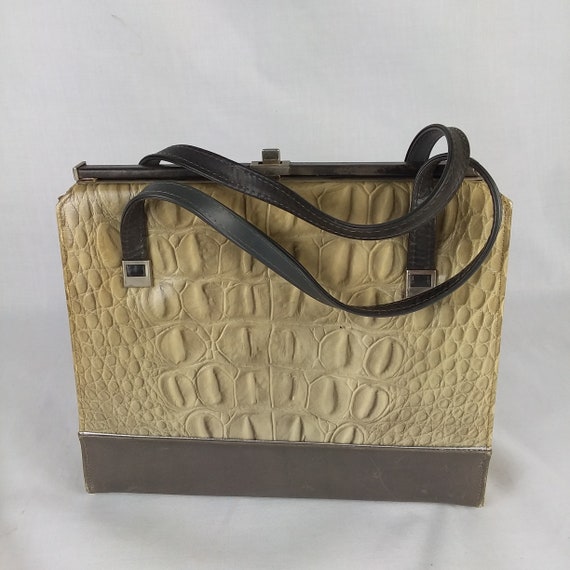 Vintage 1950s 60s Reptile Leather Purse Handbag T… - image 1