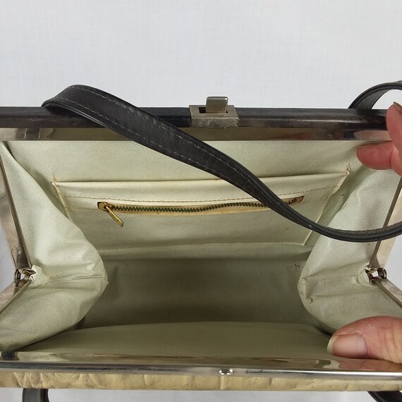 Vintage 1950s 60s Reptile Leather Purse Handbag T… - image 7