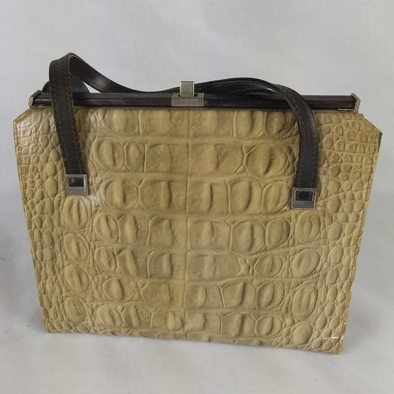 Vintage 1950s 60s Reptile Leather Purse Handbag T… - image 2
