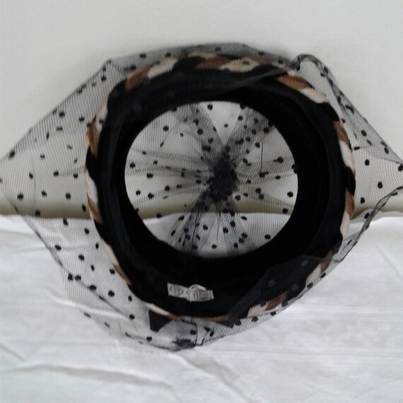 Vintage Black Pillbox Hat United Hatters Union Made Polka Dot Netting Tulle MCM 50s Union Made - Etsy main image 4