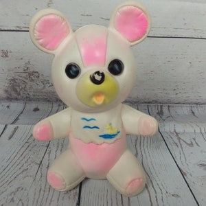 Vintage Sanitoy Pink and White Baby Bear Rubber Squeaker Squeeze Toy