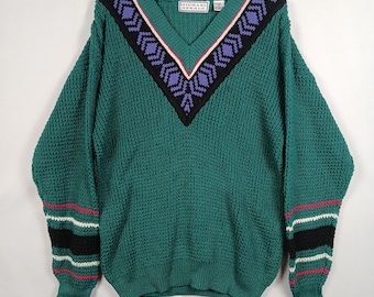 Vintage 90s Michael Gerald Pullover Sweater Men's Sz Large Green V Neck