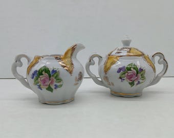 Vintage Royal Halsey LM Creamer and Sugar Bowl w/ Lid Porcelain
