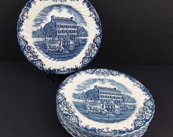 Johnson Brothers Heritage Hall Georgian Town House 8 Dinner Plates Blue White