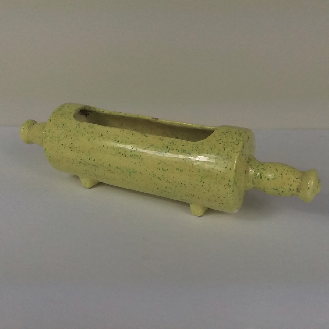 Vintage Yellow Green Rolling Pin Planter Footed Farmhouse Etsy