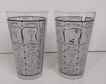 Vintage Cocktail Shaker Mixer Glasses Barware Recipes Lot Of 2