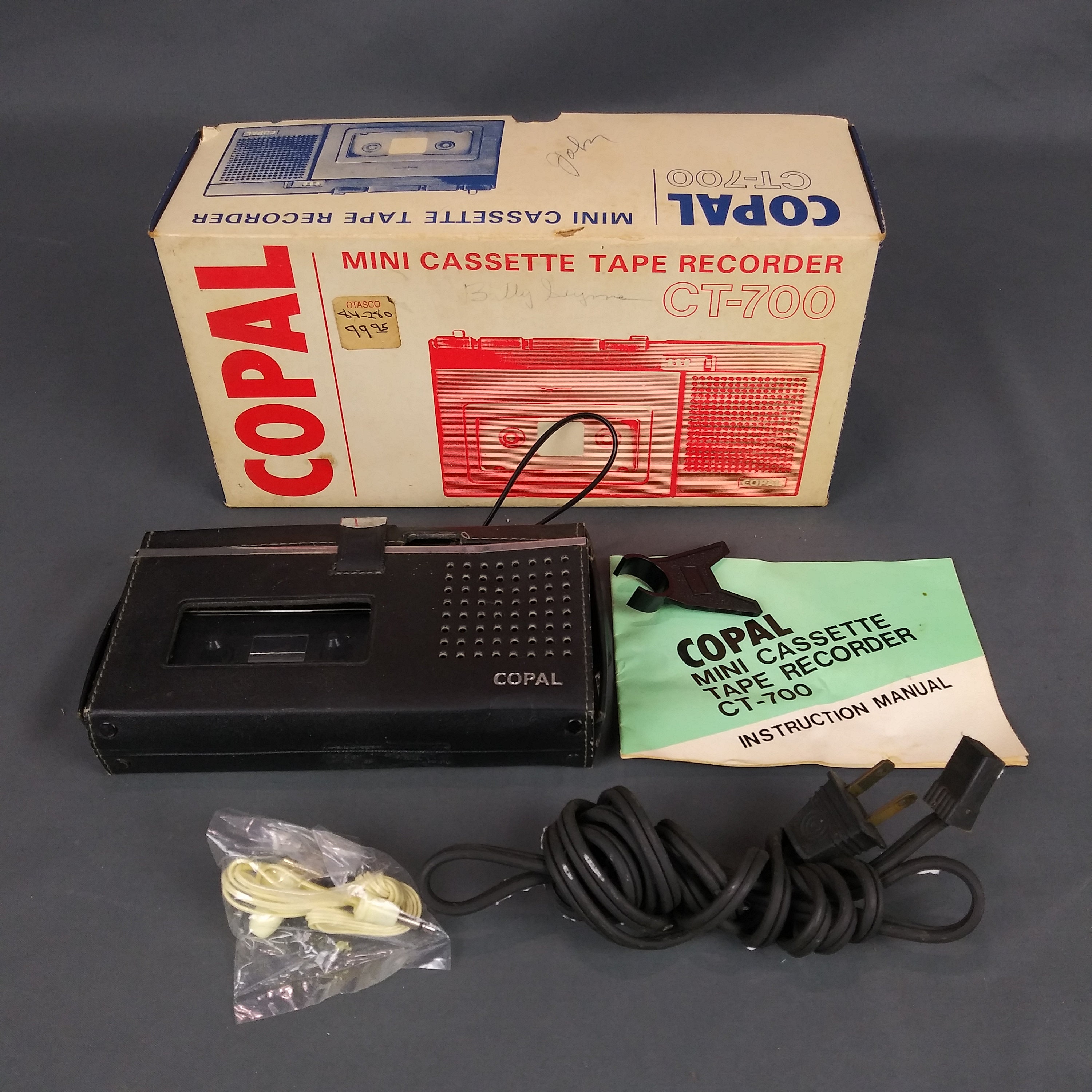 Vintage Copal Mini Cassette Tape Recorder CT-700 Case Earphones Manual  W/box 