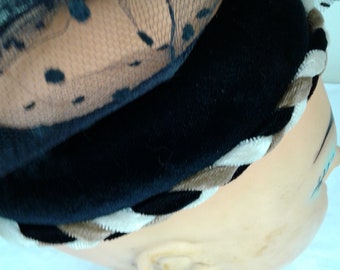 Vtg Black Velour Pillbox Hat United Hatters Cap Union Made  display picture 1