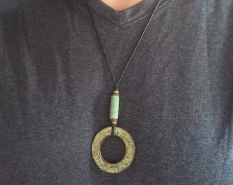 Large Greenstone "Zen Ring" Necklace