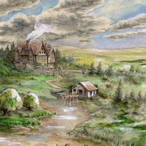 Druck: „The Wind in the Willows“ – Titelbild, „Der Fluss fließt“