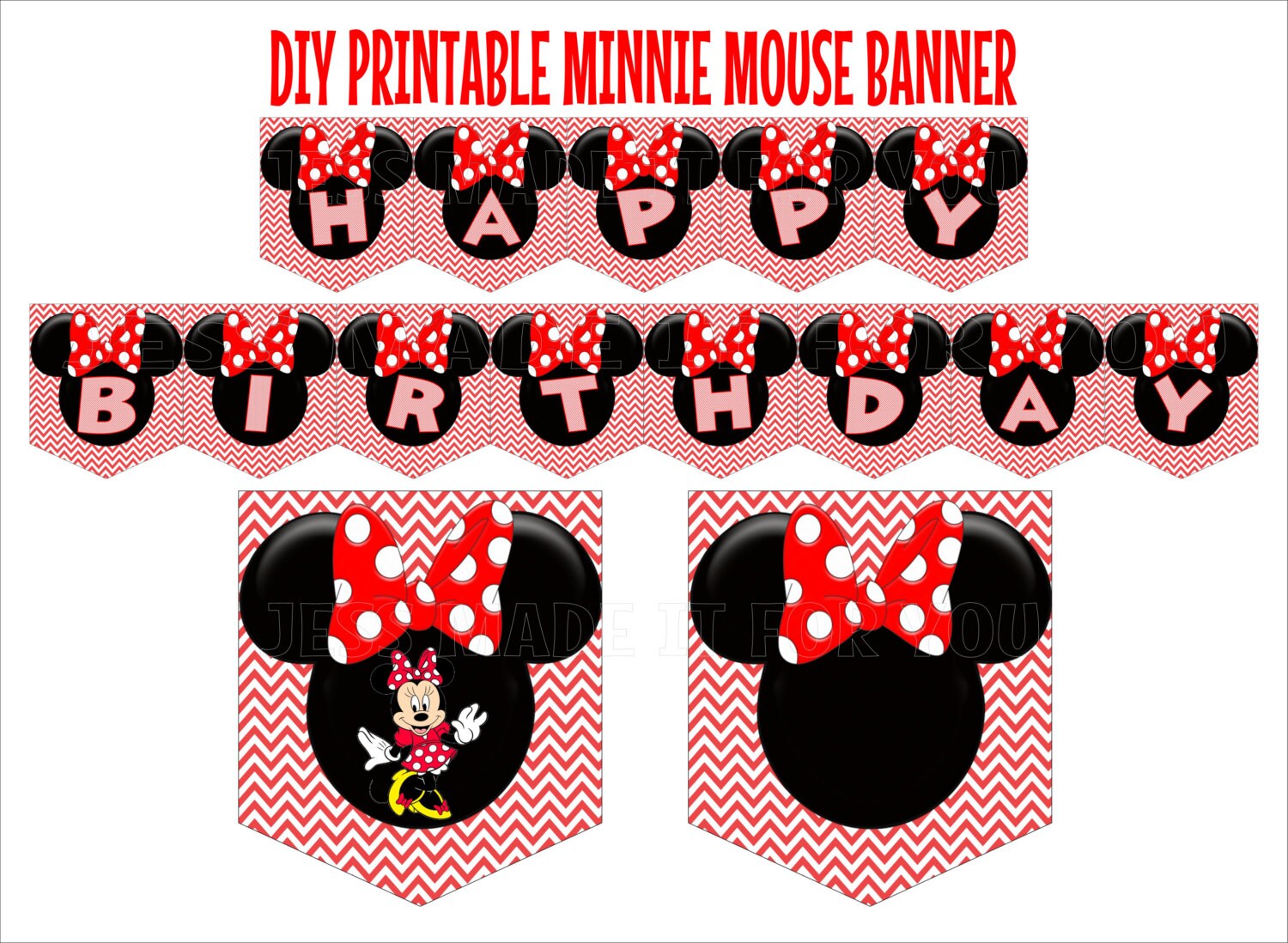 Minnie Mouse Red Birthday Banner Printable DIY PDF &amp; JPG | Etsy