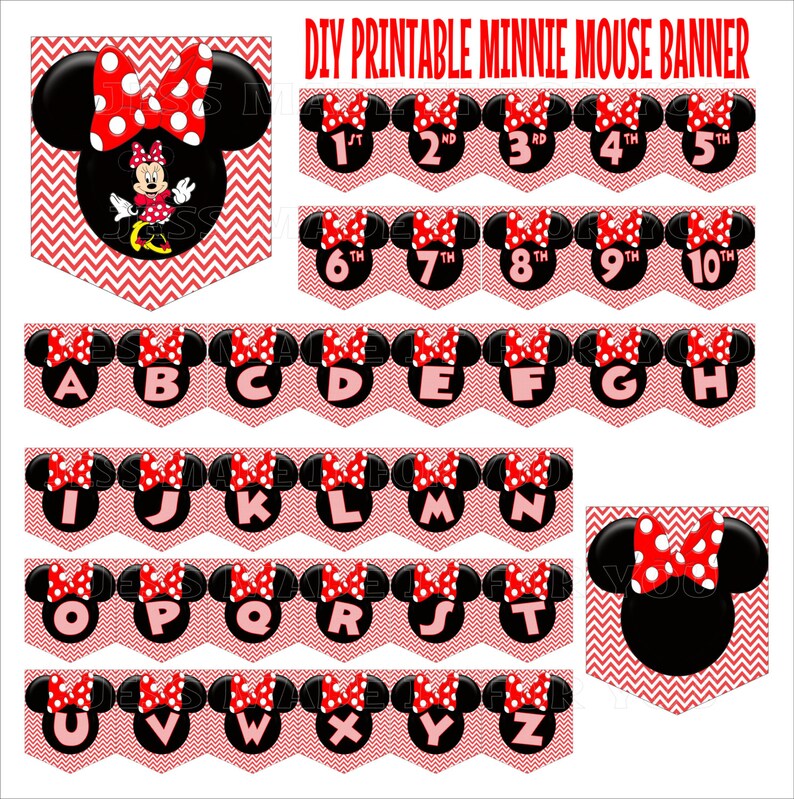 Minnie Mouse Red Birthday Banner Printable DIY PDF &amp; JPG | Etsy