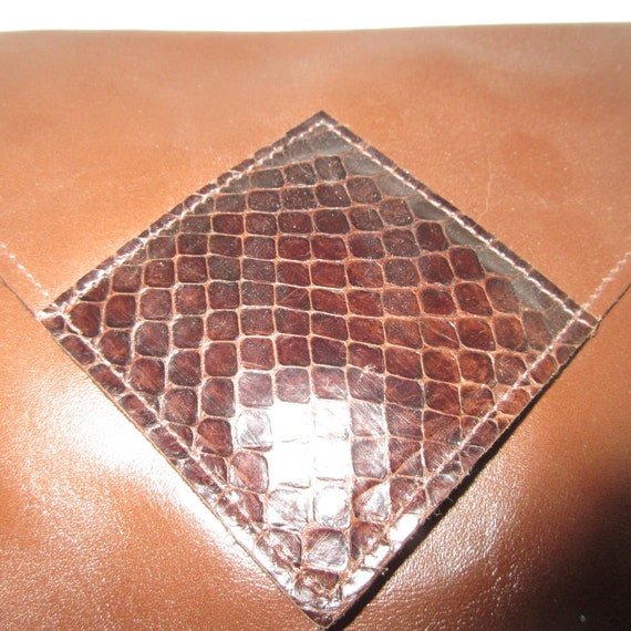 Vintage Brown Leather Clutch Bag with Reptile - image 1