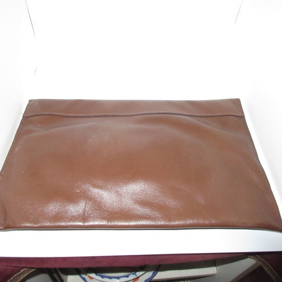 Vintage Brown Leather Clutch Bag with Reptile - image 3