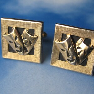 Stage Theatre Cufflinks Gold Tone Retro Comedy Tragedy Actor Gift