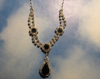 Vintage Victorian Rhinestone and Black Glass Necklace