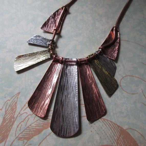 Mixed Metal Bib Necklace Copper Brass Silver - image 4