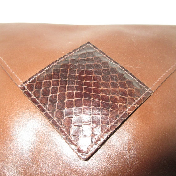Vintage Brown Leather Clutch Bag with Reptile - image 6