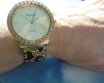 Vintage Collezio Rhinestone Leopard Cocktail Hinged Watch - Etsy display picture 1