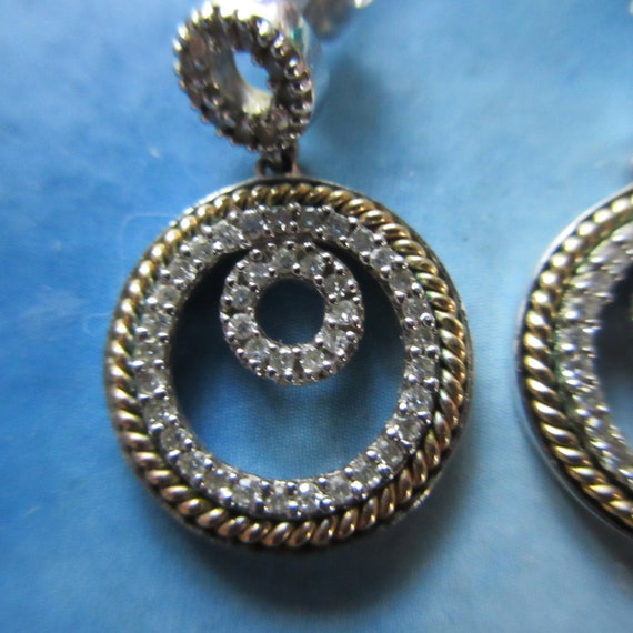 14k Diamond Circle Earrings White and Yellow Gold… - image 5
