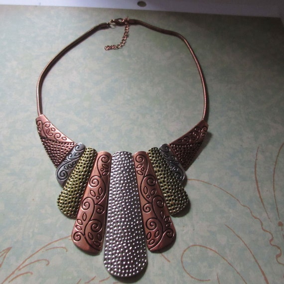 Mixed Metal Bib Necklace Copper Brass Silver - image 3