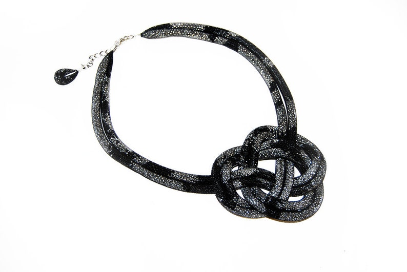 Seed bead mesh necklace. Black and silver mesh handmade Etsy